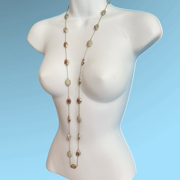 CHICO'S Silver Chain Rhinestone & Silver Bead Station Long Necklace - Picture 6 of 8